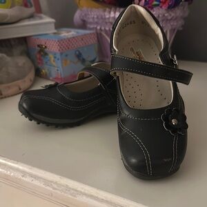 Black Dress Shoes with Rounded Toe and Strap